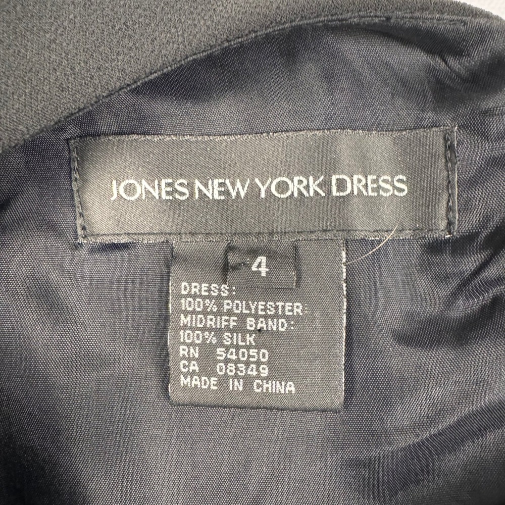 Jones New York Cocktail Dress Womens 4 Black Silk Trim V-Neck Chiffon - Picture 5 of 8